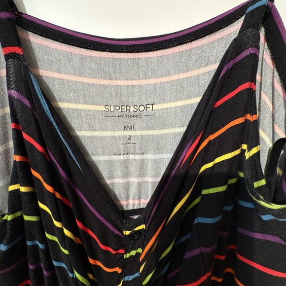 Torrid Super Soft Button-Front Midi Sundress, 2x, Black & Rainbow Stripes - Picture 3 of 4